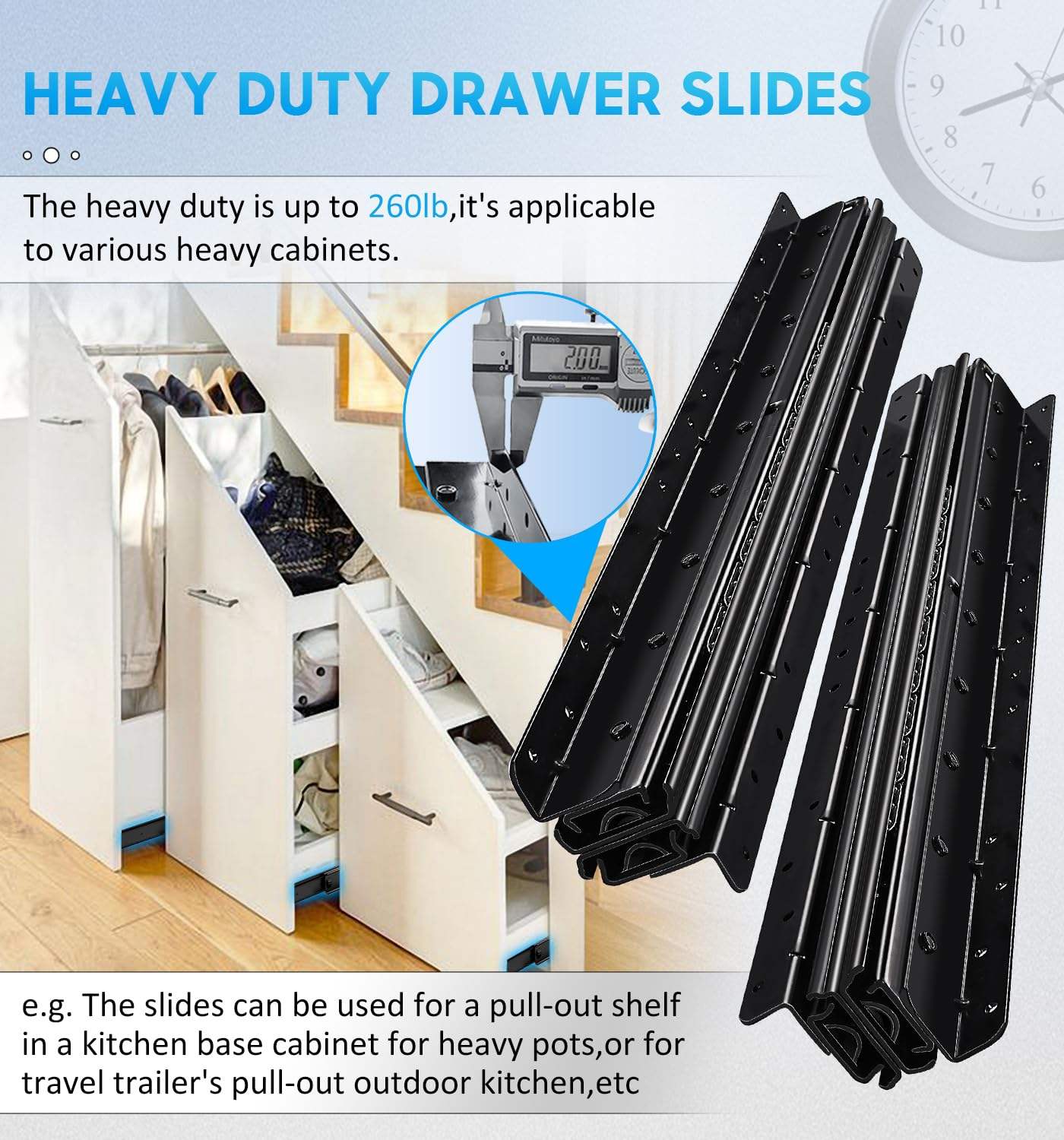 Undermount Heavy Duty Drawer Slides 24 Inch Bottom Mounted Full Extension Hidden Drawer Slides Ball Bearing Metal Rails Track