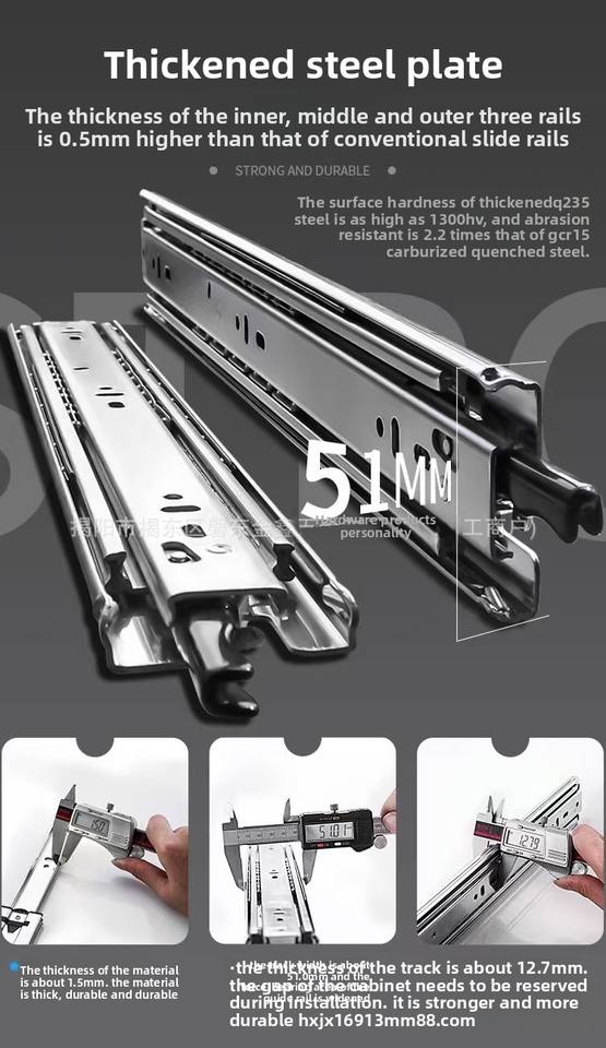 51mm Wide Heavy-Duty RV Self-Locking Load-Bearing Guide Rails Three-Section Buffer Damping Slides Modern Design Industrial Track