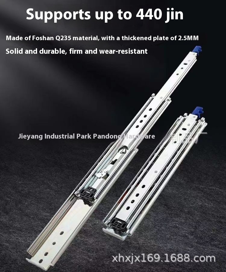 7630 Heavy Industrial Duty Drawer Slides Triple Full Extension Ball Bearing Drawer Furniture Hardware Telescopic with Lock