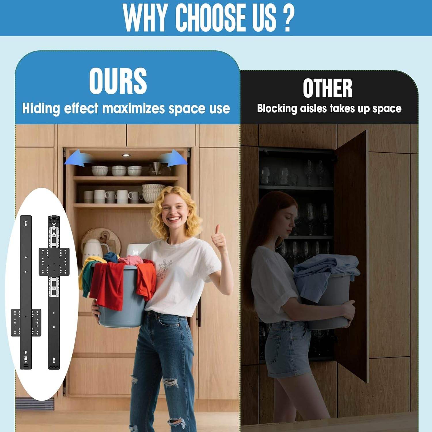 Hidden Pocket Door Slides Pocket Slide Hinges for Installing for Cabinet Doors, Wardrobe Doors, Storage Cabinet Doors