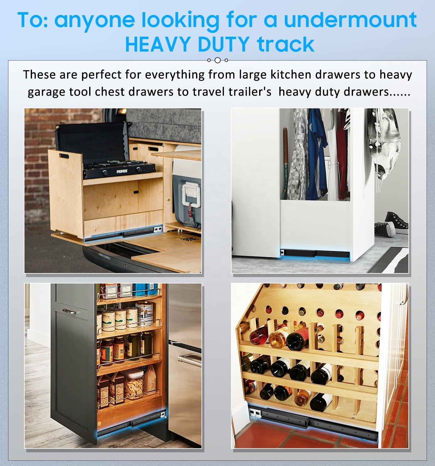 Full Extension Ball Bearing Drawer Slides Staircase Hidden Base Cabinet Track Stair Bottom Heavy Duty for Cabinet Silent Drawer