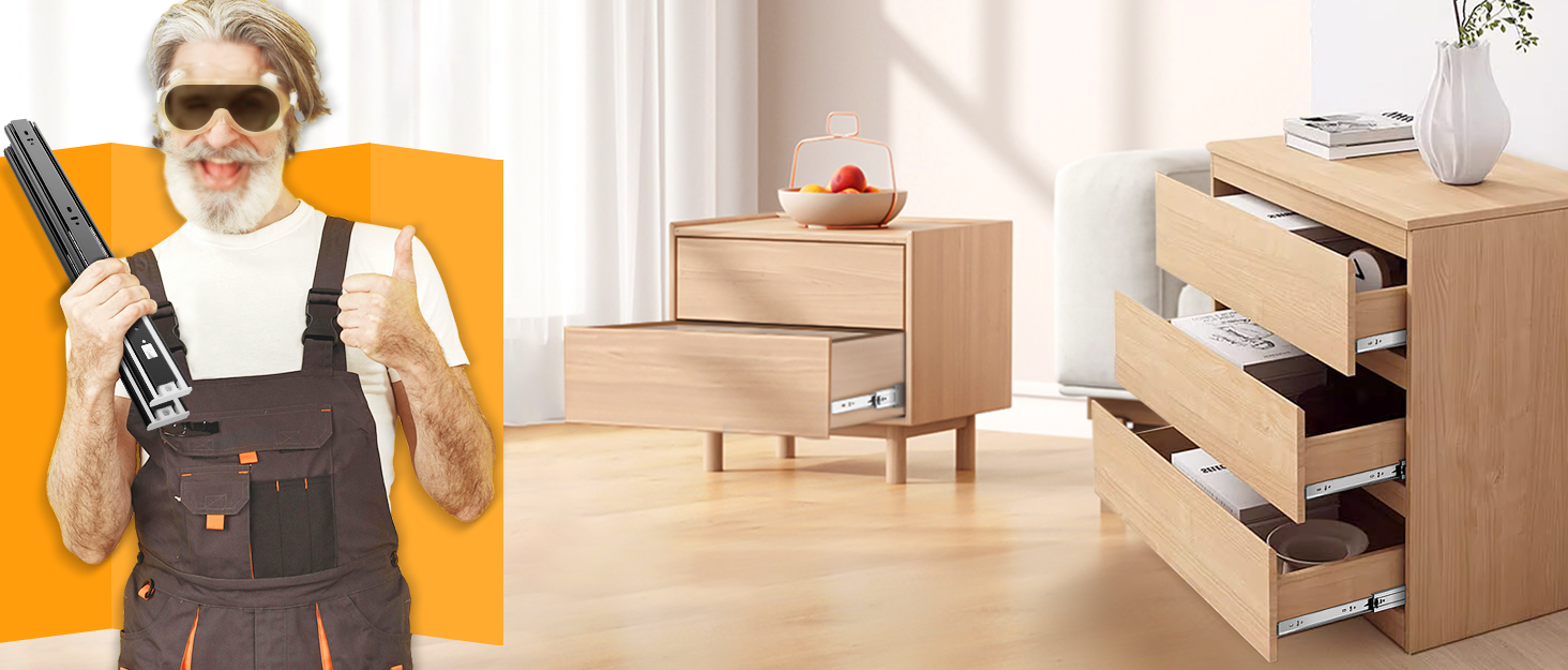 Classic Push Open 3 Fold Ball Bearing Slide Made in China Factory 45mm Width Zinc Plated Soft Closing Slide China Jieyang Sells