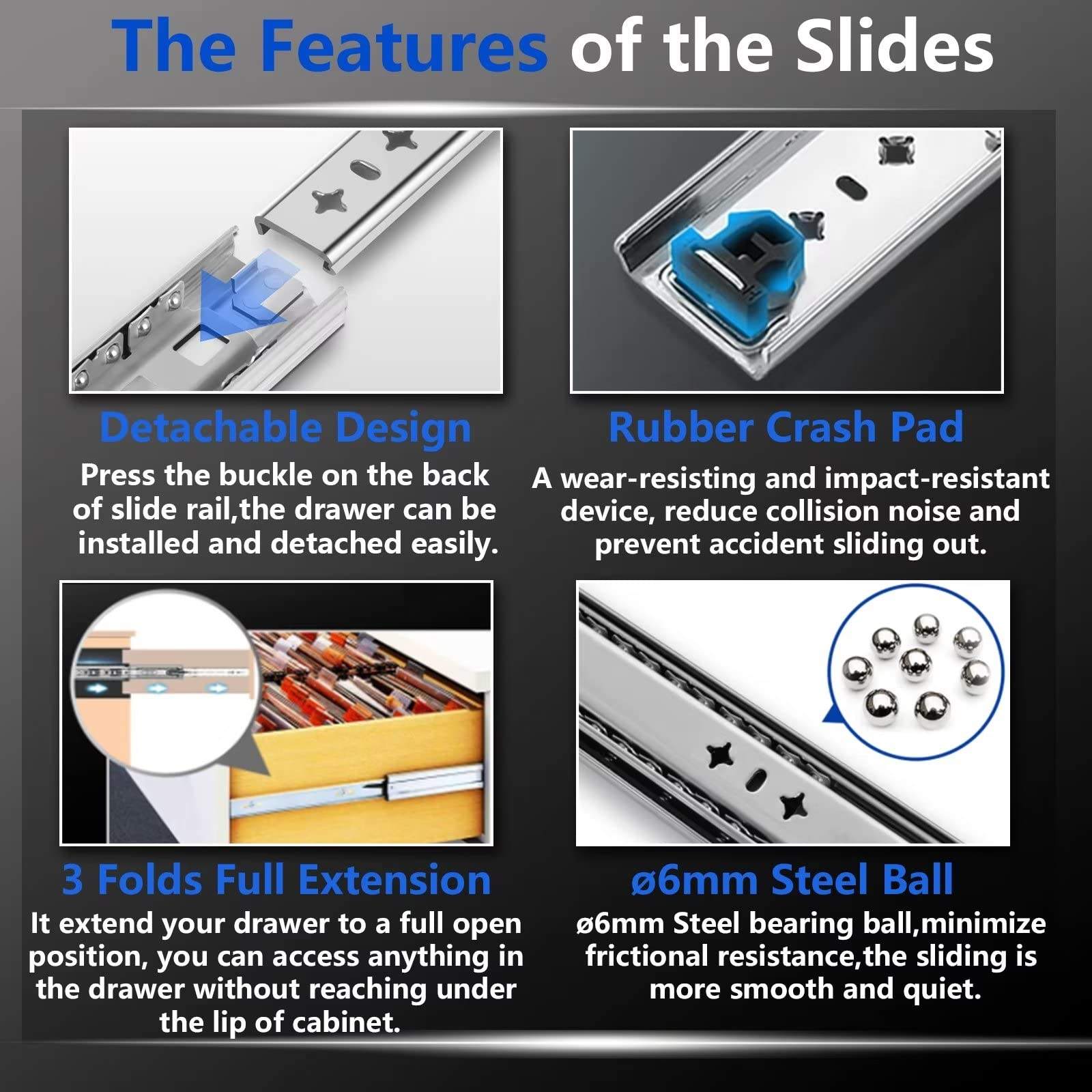 Competitive Jieyang Zinc Plated Buffer Regular Rail 3-Fold Full Extension Ball Bearing Slide