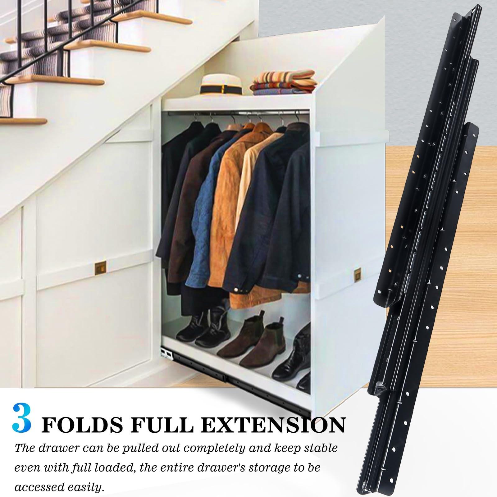 Undermount Heavy Duty Drawer Slides Full Extension Bottom Mounted Hidden Under Ball Bearing Metal Rails Track Guide Glide Runner