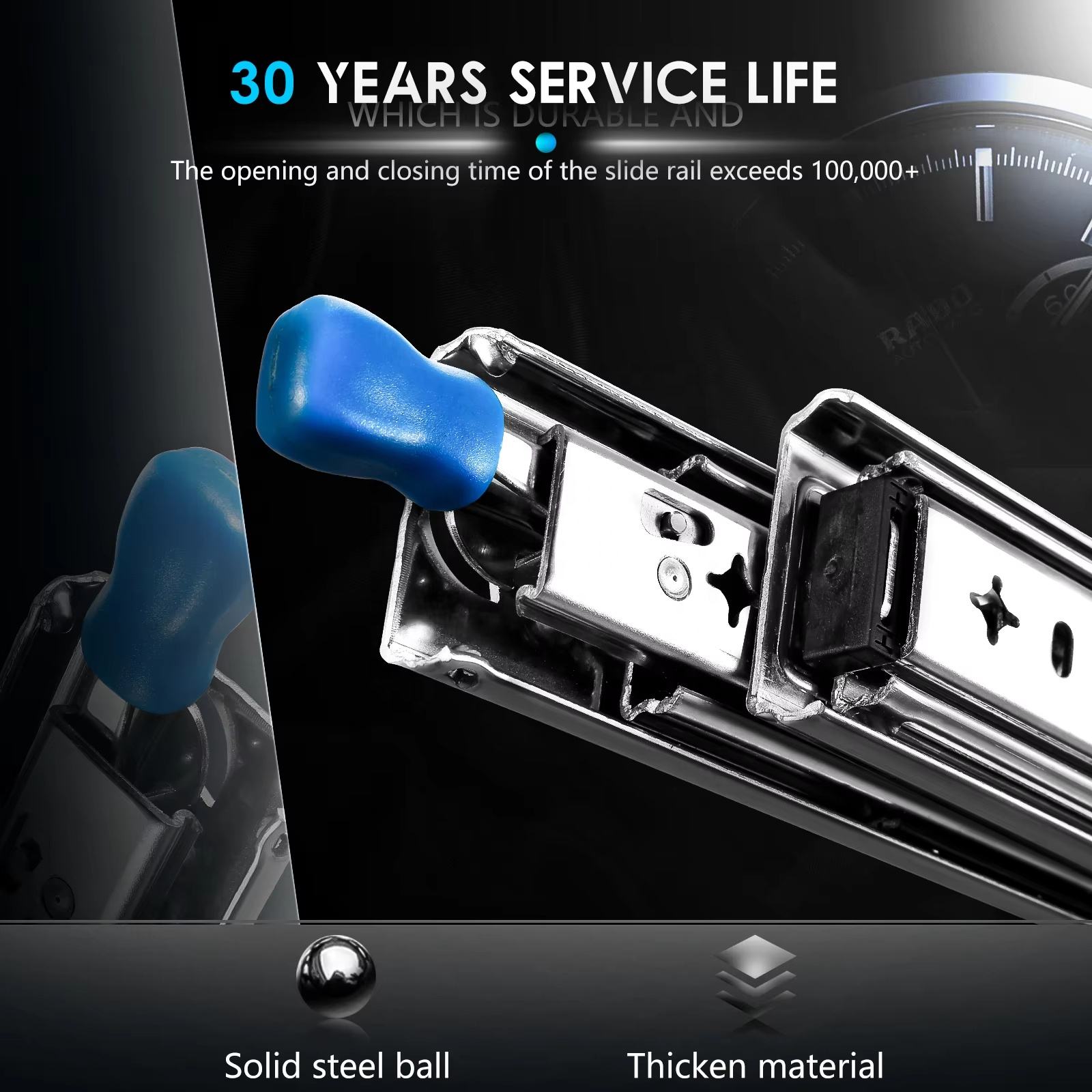 53mm Wide Heavy-Duty RV Self-Locking Drawer Slides Bearing Rails Three-Section Buffer Damping Industrial Track Modern Design