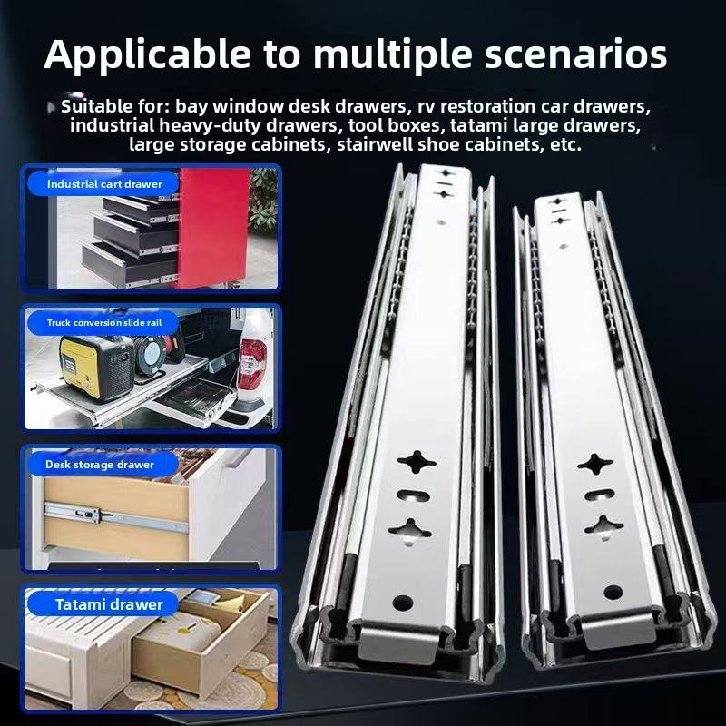 Soft Closing Drawer Slide with Ball Bearing by Galvanized Steel 53mm Three Fold Drawer Slides with Lock