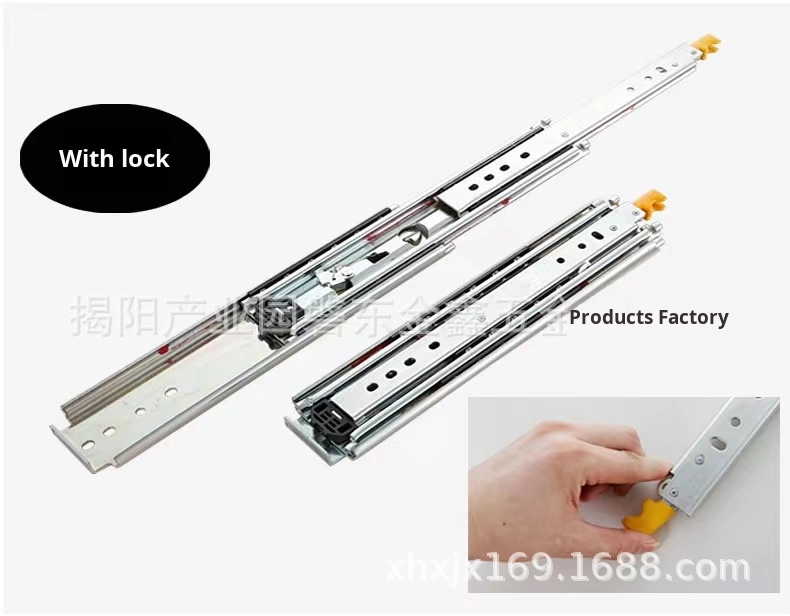 76mm Self-Locking Heavy-Duty Industrial Three-Section Full Extension Drawer Slide Rail 200kg Bearing Guide Rail Slide Drawers