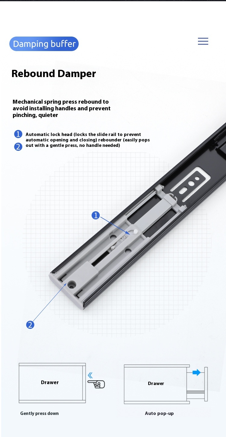Wholesale 4515 Three-Section Fully Extendable Steel Push-Pull Track for Modern Wardrobe Solid Ball Silent Rebound Drawer Rail