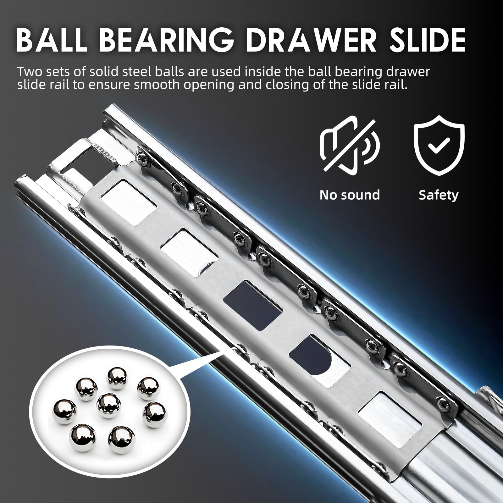 Full Extension Side Mount Ball Bearing Locking Rails Track Glides Runners Load 440 Lbs 1 Pair