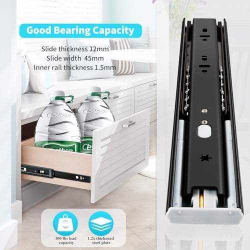 Full Extension Heavy Duty 100 Pound Ball Bearing Metal Drawer Slides Soft Close 14 Inch Runners for Side Mount 12 16 18 20