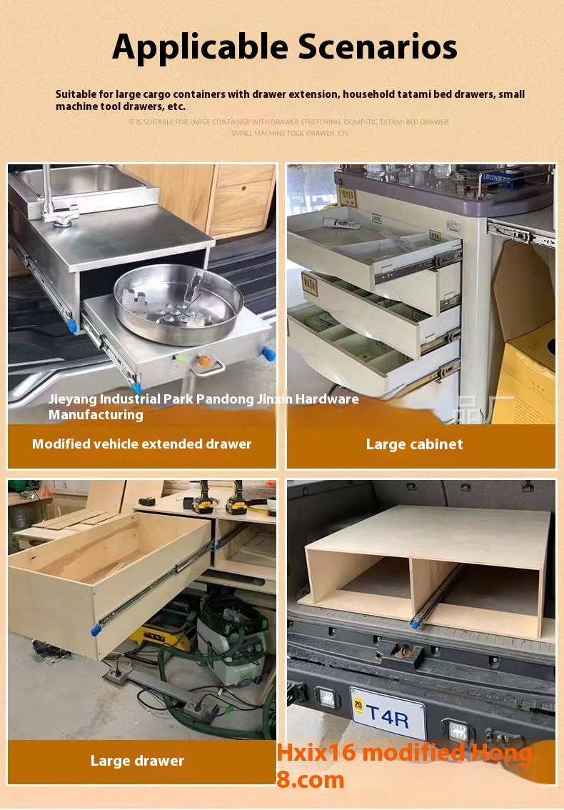 7630 Heavy Industrial Duty Drawer Slides Triple Full Extension Ball Bearing Drawer Furniture Hardware Telescopic with Lock