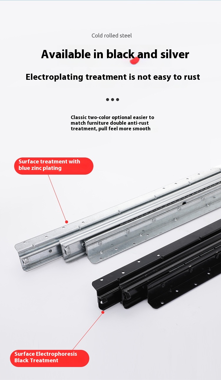 Heavy-Duty Three-Section Telescopic Slide Rail Bottom-Mounted Buffer Shoe Cabinet Base Thickened Heavy-Duty Drawer Track