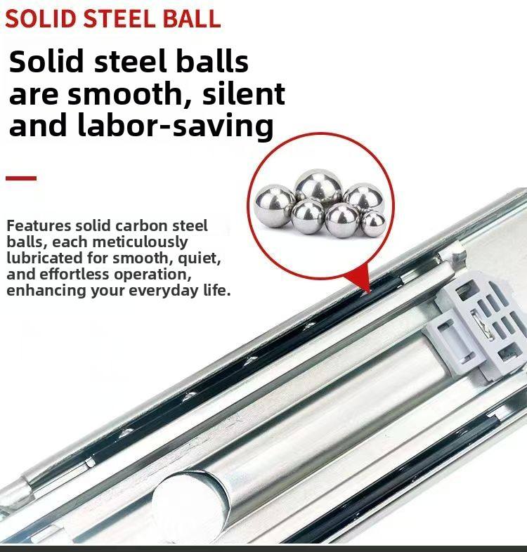 Soft Closing Drawer Slide with Ball Bearing by Galvanized Steel 53mm Three Fold Drawer Slides with Lock