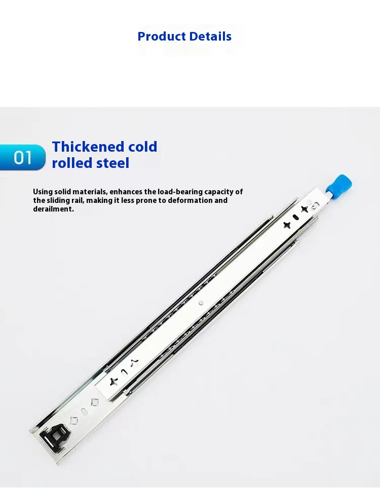 53mm Wide Heavy-Duty RV Self-Locking Drawer Slides Bearing Rails Three-Section Buffer Damping Industrial Track Modern Design