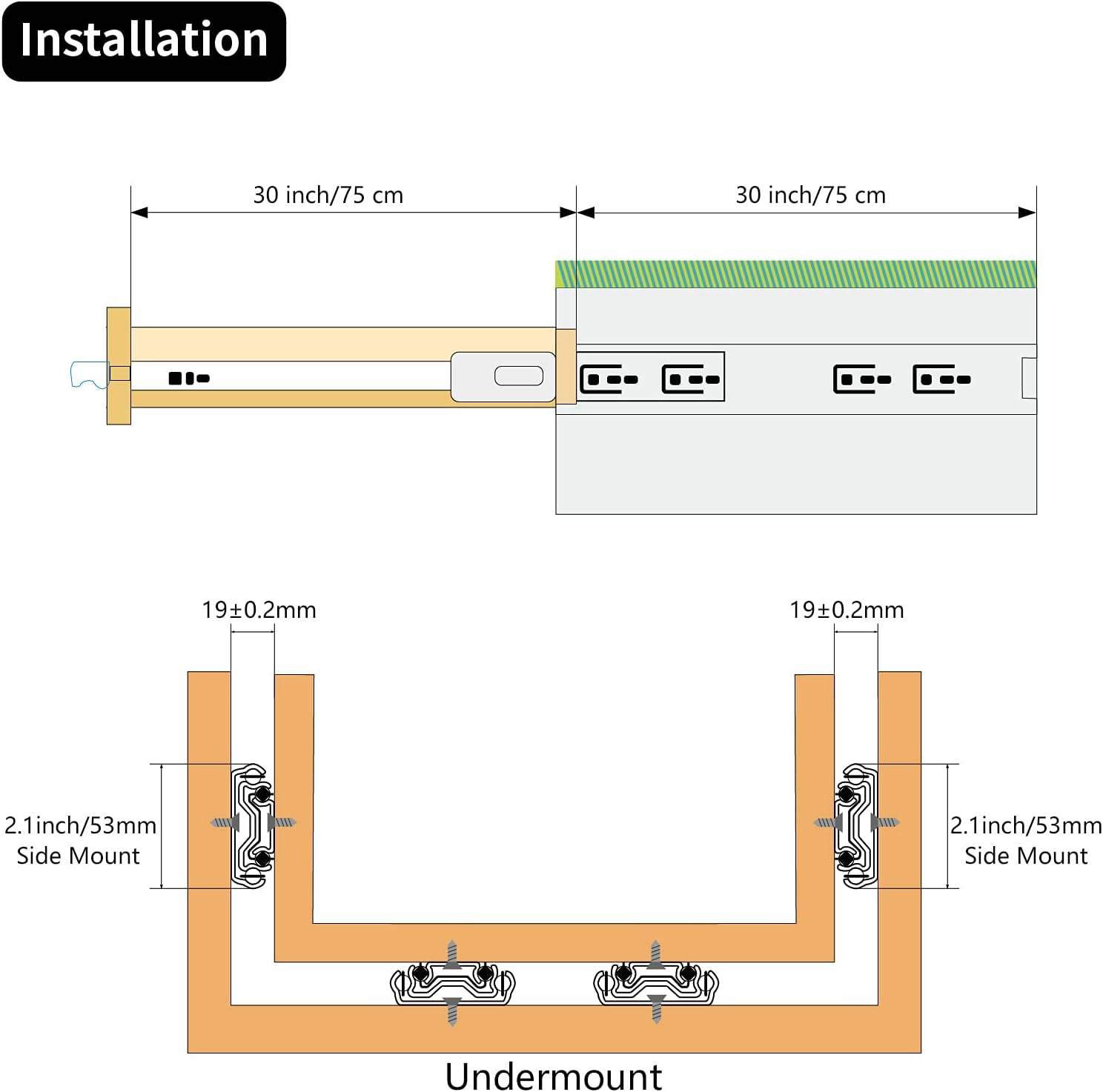 1 Pair 36 Inch 260 Lb Capacity Heavy Duty Drawer Slides 3 Fold Ball Bearing Stainless Steel Hardware Full Drawer
