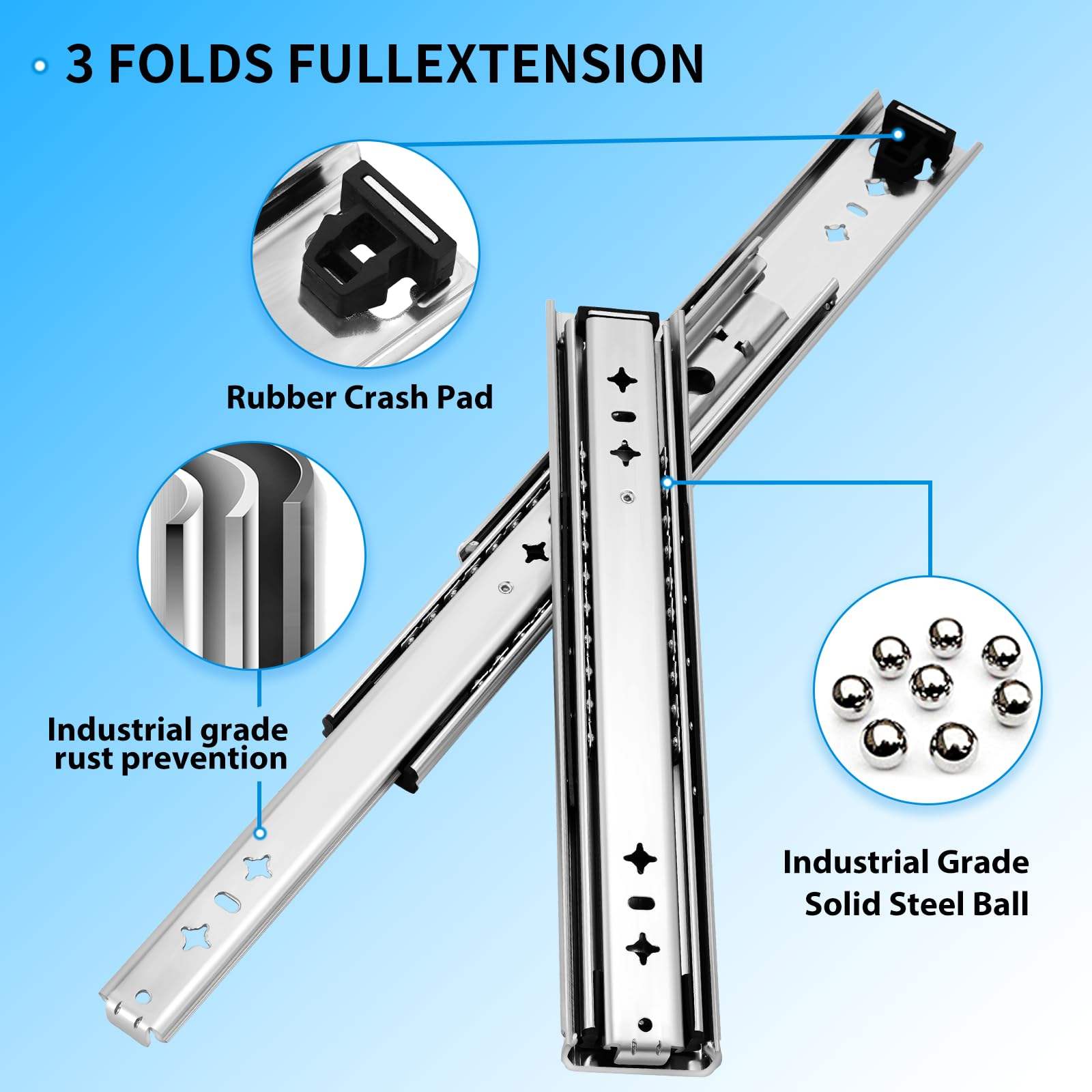 Heavy Duty Drawer Slides Full Extension Side Mount 12 14 16 18 20 inch Metal Rails Track Guide Glides Runners