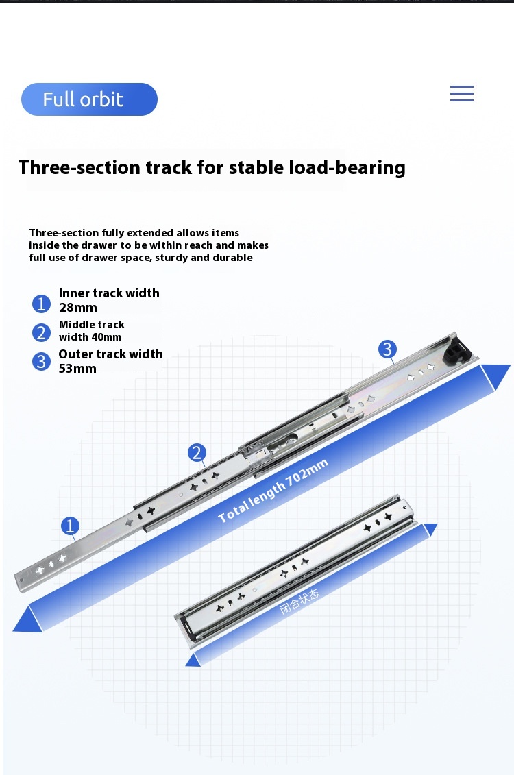 53mm Wide Heavy-Duty RV Self-Locking Drawer Slides Bearing Rails Three-Section Buffer Damping Industrial Track Modern Design