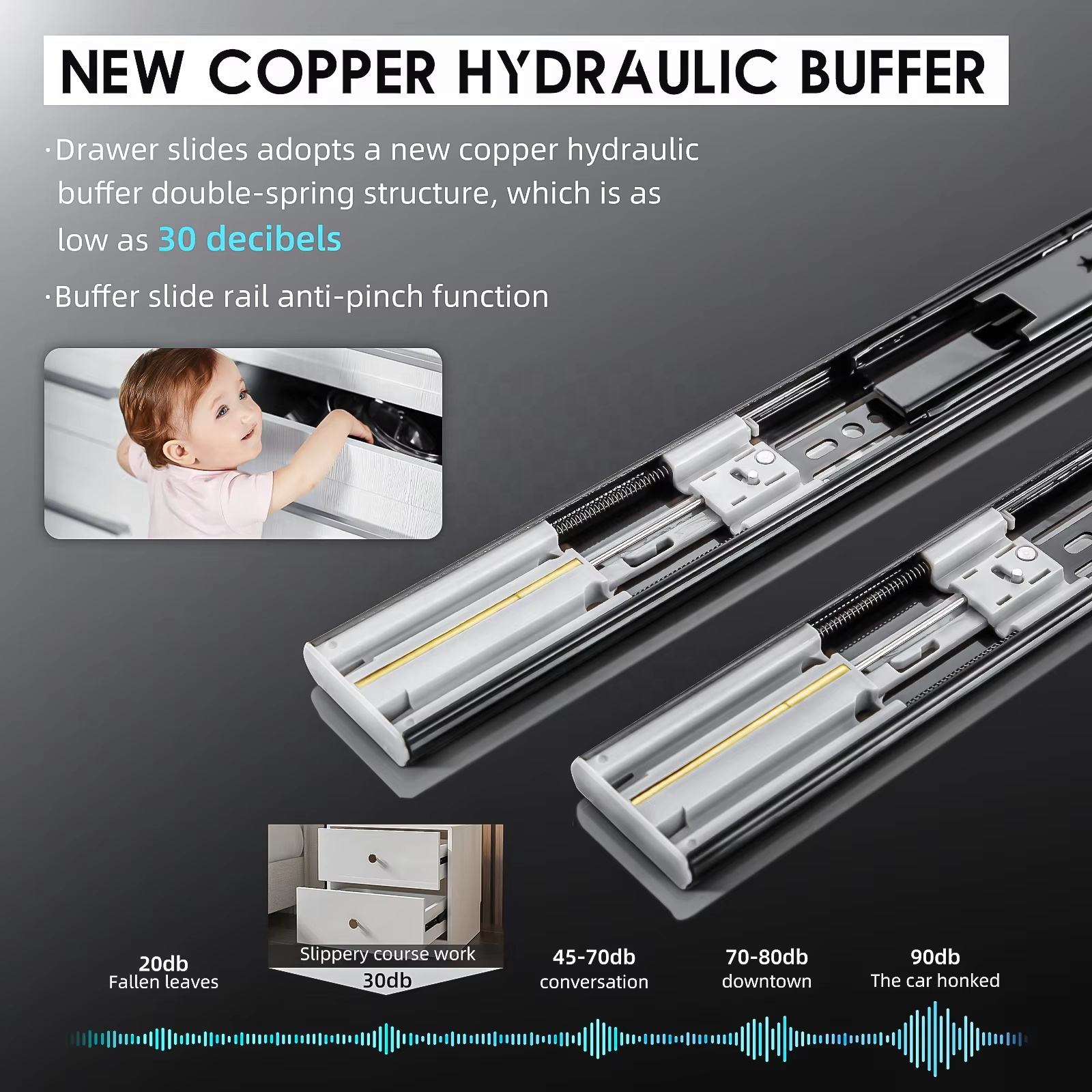 Full Extension Heavy Duty 100 Pound Ball Bearing Metal Drawer Slides Soft Close 14 Inch Runners for Side Mount 12 16 18 20