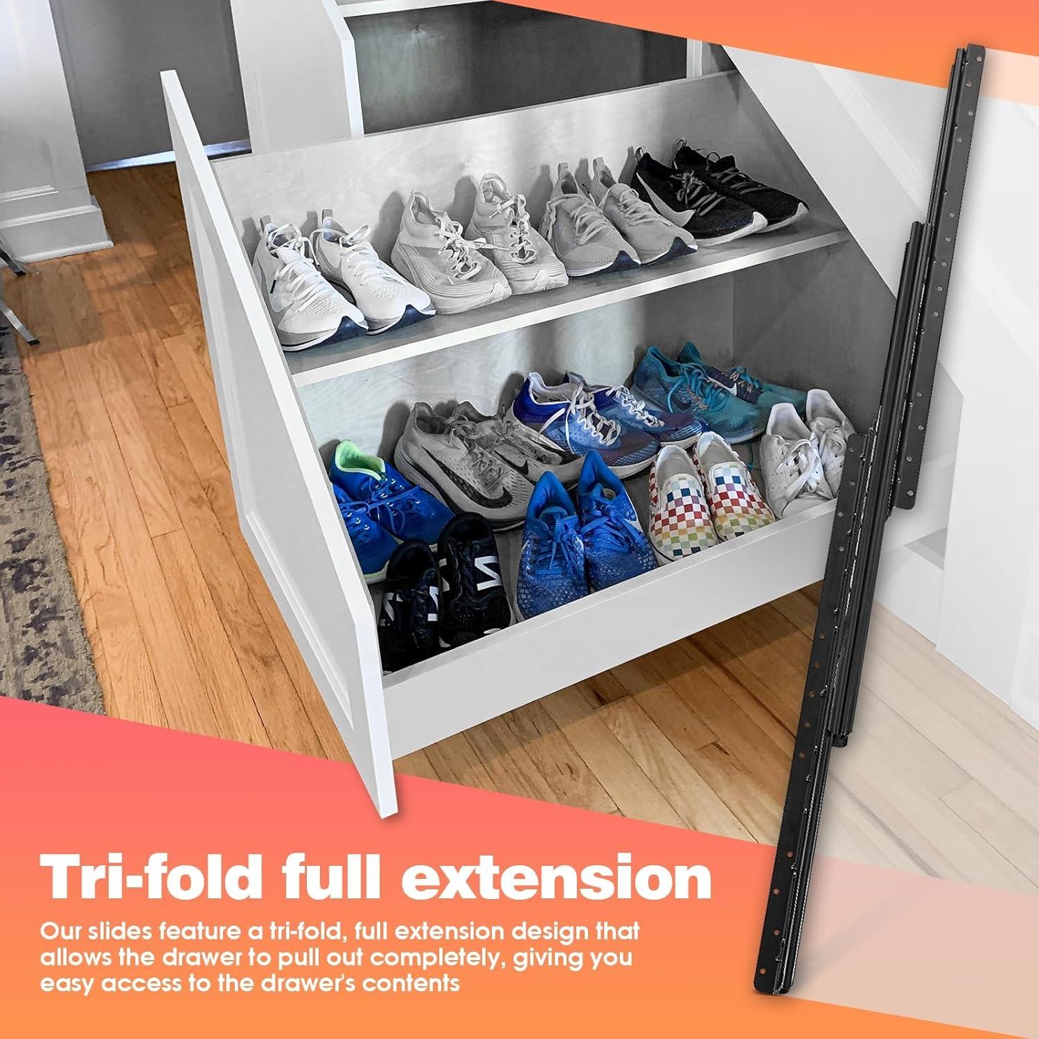 Undermount Heavy Duty Drawer Slides 16 24 32 40 Inch Ball Bearing Under Stair Cabinet Rails Bottom Glides Track Runners