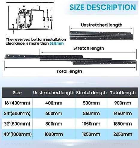Undermount Heavy Duty Drawer Slides Rail Bottom Mounted Full Extension Runners Hidden Glides Staircase Cupboard Cabinet Wardrobe