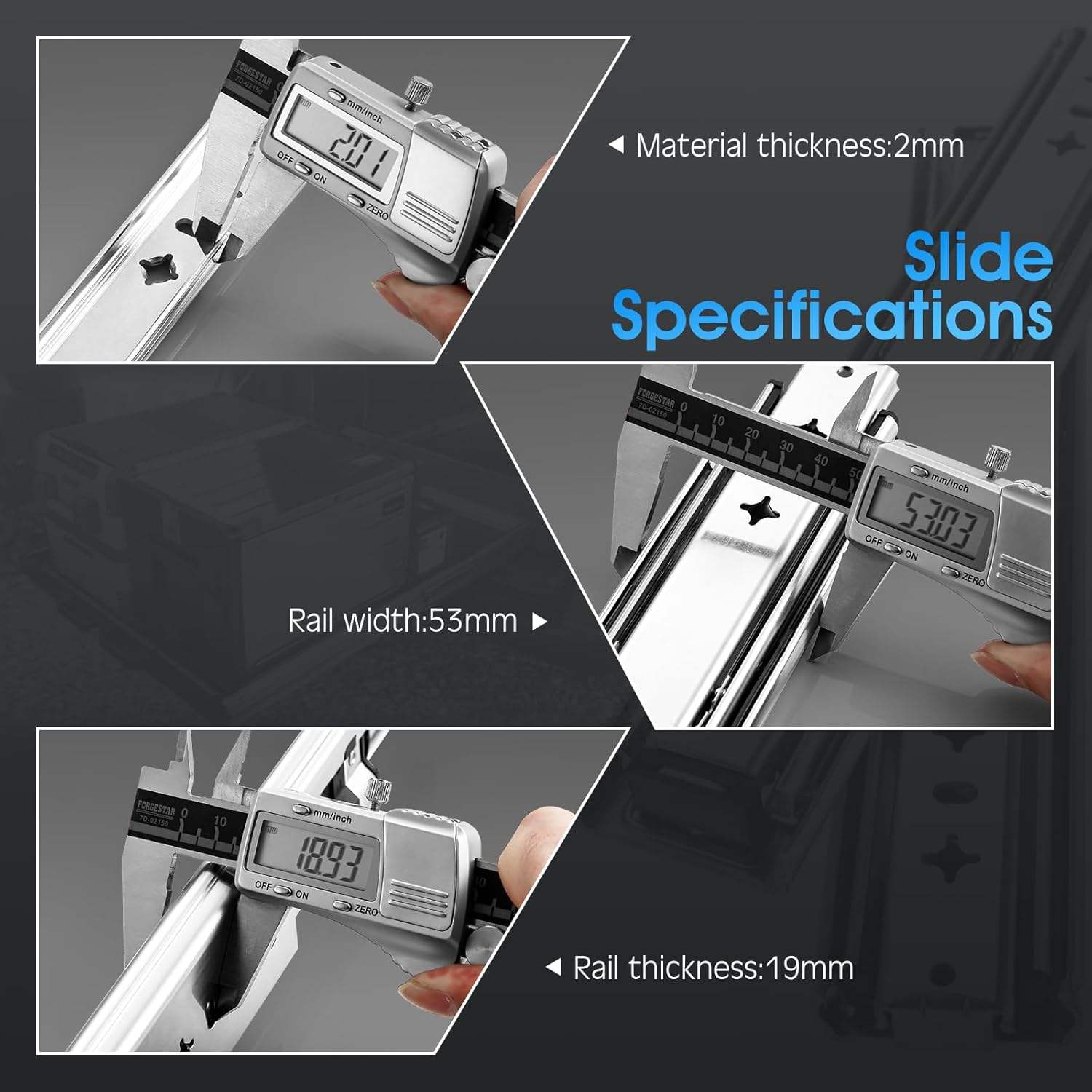 JINXIN Heavy-Duty 1 Pair 12-40 Inch Drawer Slides 220 lb Load Capacity Full Extension Ball Bearing Industrial Cabinet Rail