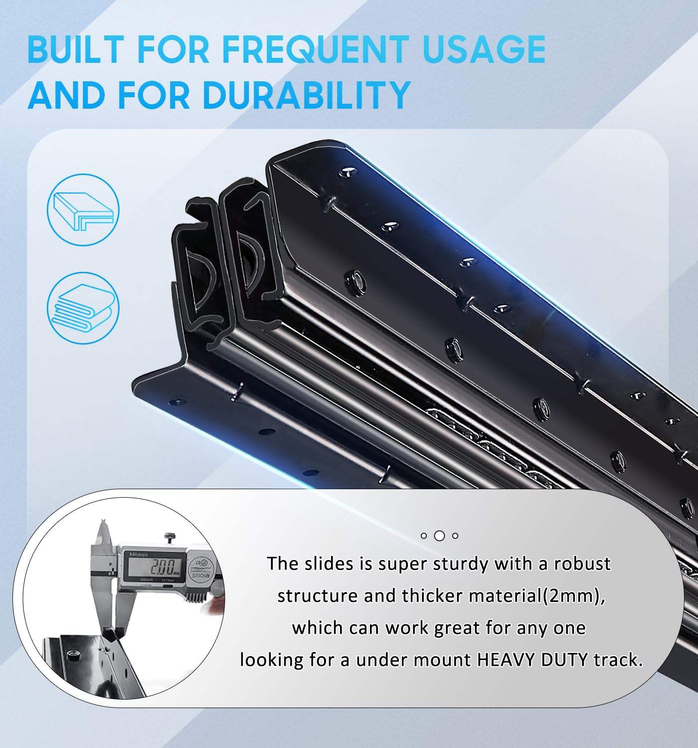 Undermount Heavy Duty Drawer Slides 24 Inch Bottom Mounted Full Extension Hidden Drawer Slides Ball Bearing Metal Rails Track