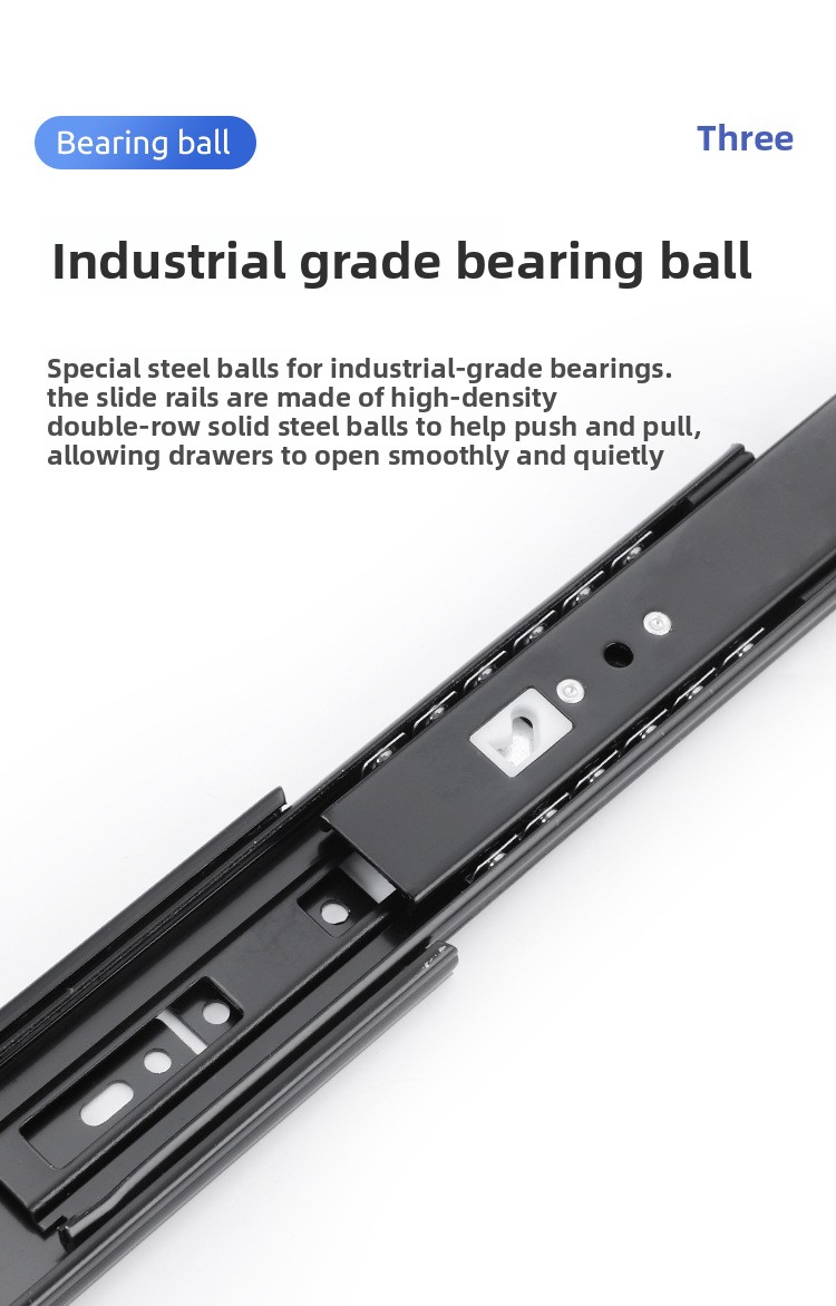 Wholesale 4515 Three-Section Fully Extendable Steel Push-Pull Track for Modern Wardrobe Solid Ball Silent Rebound Drawer Rail