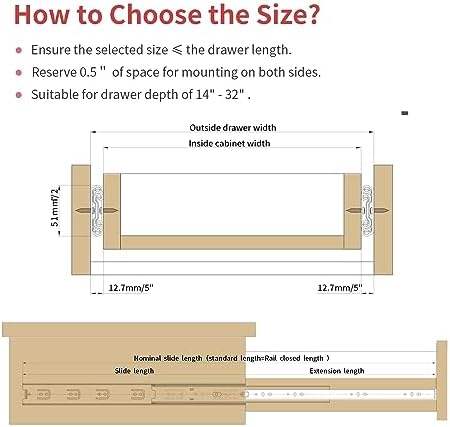 Heavy Duty Drawer Slides 200 Lbs Capacity Full Extension Ball Bearing Sliding Rails 8-40 Inch 14 Pair Tool Box Glides