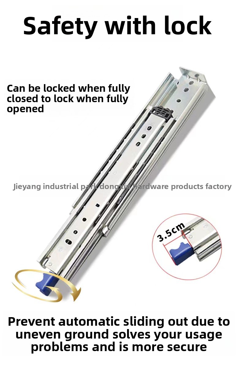 7630 Heavy Industrial Duty Drawer Slides Triple Full Extension Ball Bearing Drawer Furniture Hardware Telescopic with Lock