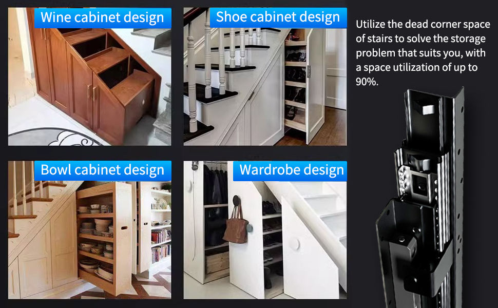 Undermount Heavy Duty Drawer Slides Rail Bottom Mounted Full Extension Hidden Drawer Runners Ball Bearing Glides Staircase