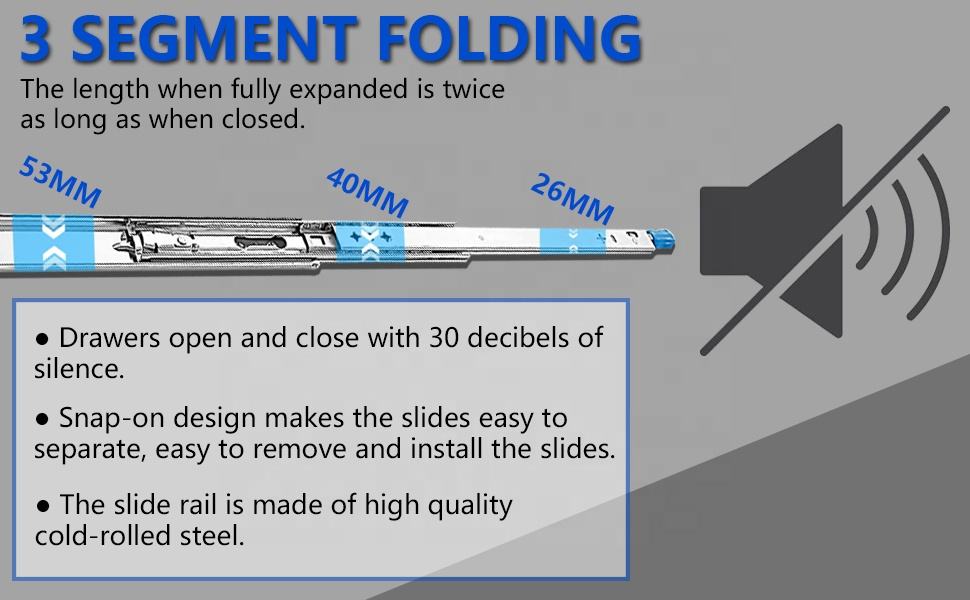 Full Extension Side Mount Ball Bearing Locking Rails Track Glides Runners Load 440 Lbs 1 Pair