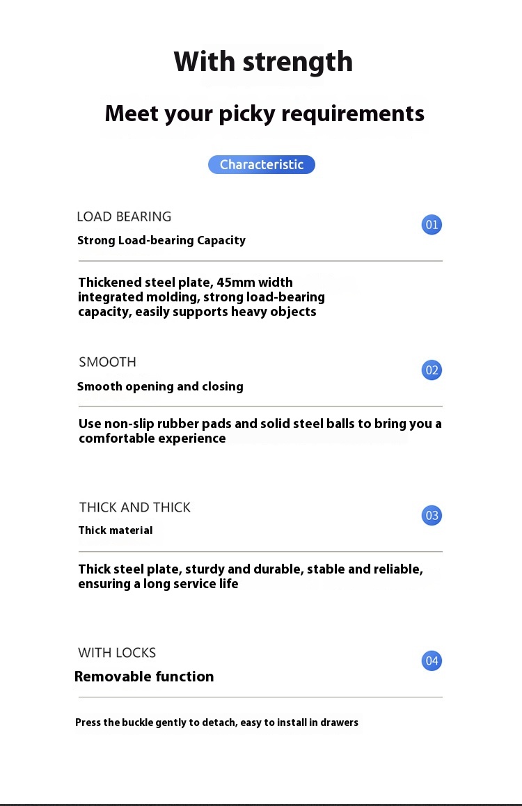 Rebound Cabinet Drawer Slides Ball Bearing Full Extension 45mm Soft Close Kitchen Telescopic Drawer Rails Guide Runner