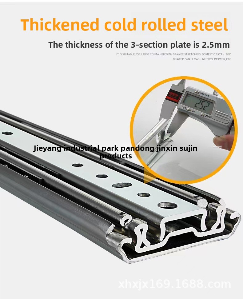 7630 Heavy Industrial Duty Drawer Slides Triple Full Extension Ball Bearing Drawer Furniture Hardware Telescopic with Lock