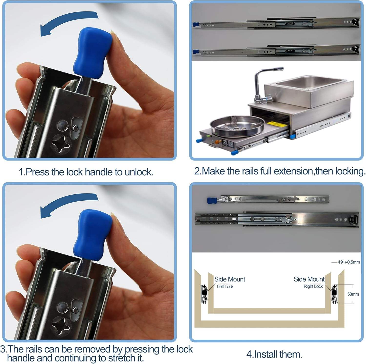 1 Pair 36 Inch 260 Lb Capacity Heavy Duty Drawer Slides 3 Fold Ball Bearing Stainless Steel Hardware Full Drawer