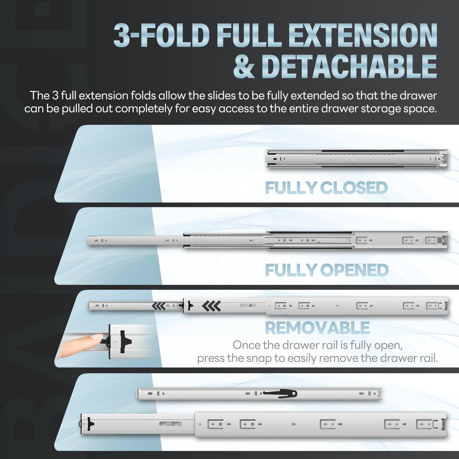 Factory Direct Sale Heavy Duty Drawer Slides 1 Pair Full Extension Ball Bearing Sliding Rails Cabinet Runners Tracks