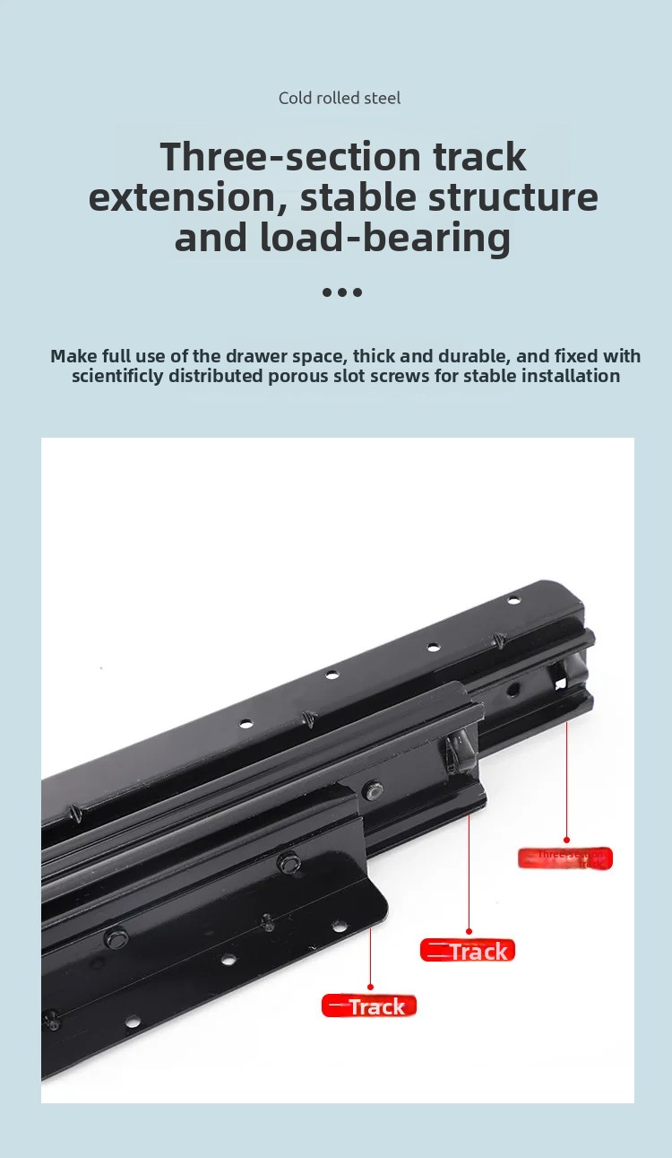 Heavy-Duty Three-Section Telescopic Slide Rail Bottom-Mounted Buffer Shoe Cabinet Base Thickened Heavy-Duty Drawer Track