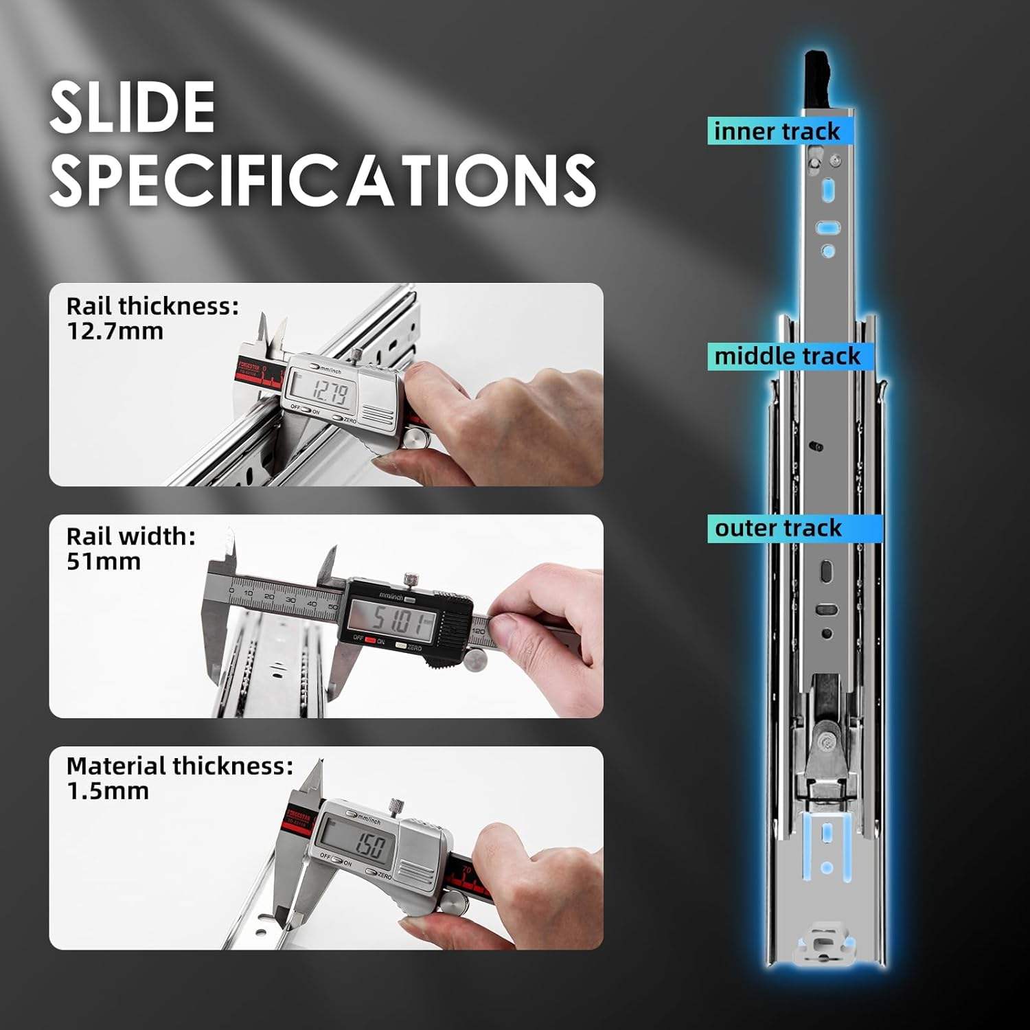 JinXin Heavy-Duty 1 Pair Drawer Slides Lock 150 lb Load Capacity Full Extension Ball Bearing Rail for 12 14 16 18 20 22 24 26