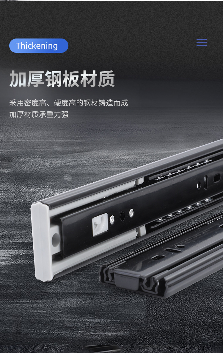 Rebound Cabinet Drawer Slides Ball Bearing Full Extension 45mm Soft Close Kitchen Telescopic Drawer Rails Guide Runner