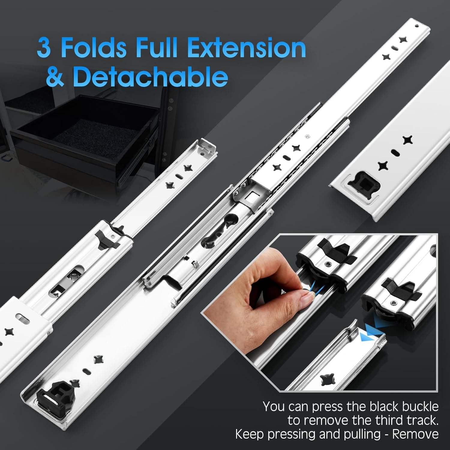 JINXIN Heavy-Duty 1 Pair 12-40 Inch Drawer Slides 220 lb Load Capacity Full Extension Ball Bearing Industrial Cabinet Rail