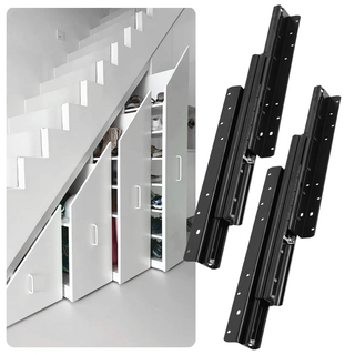 Shoe Storage Cabinet Silent Slide Drawer Heavy Duty Ball Bearing Drawer Guides 3 Section Staircase Hidden Base Cabinet Track