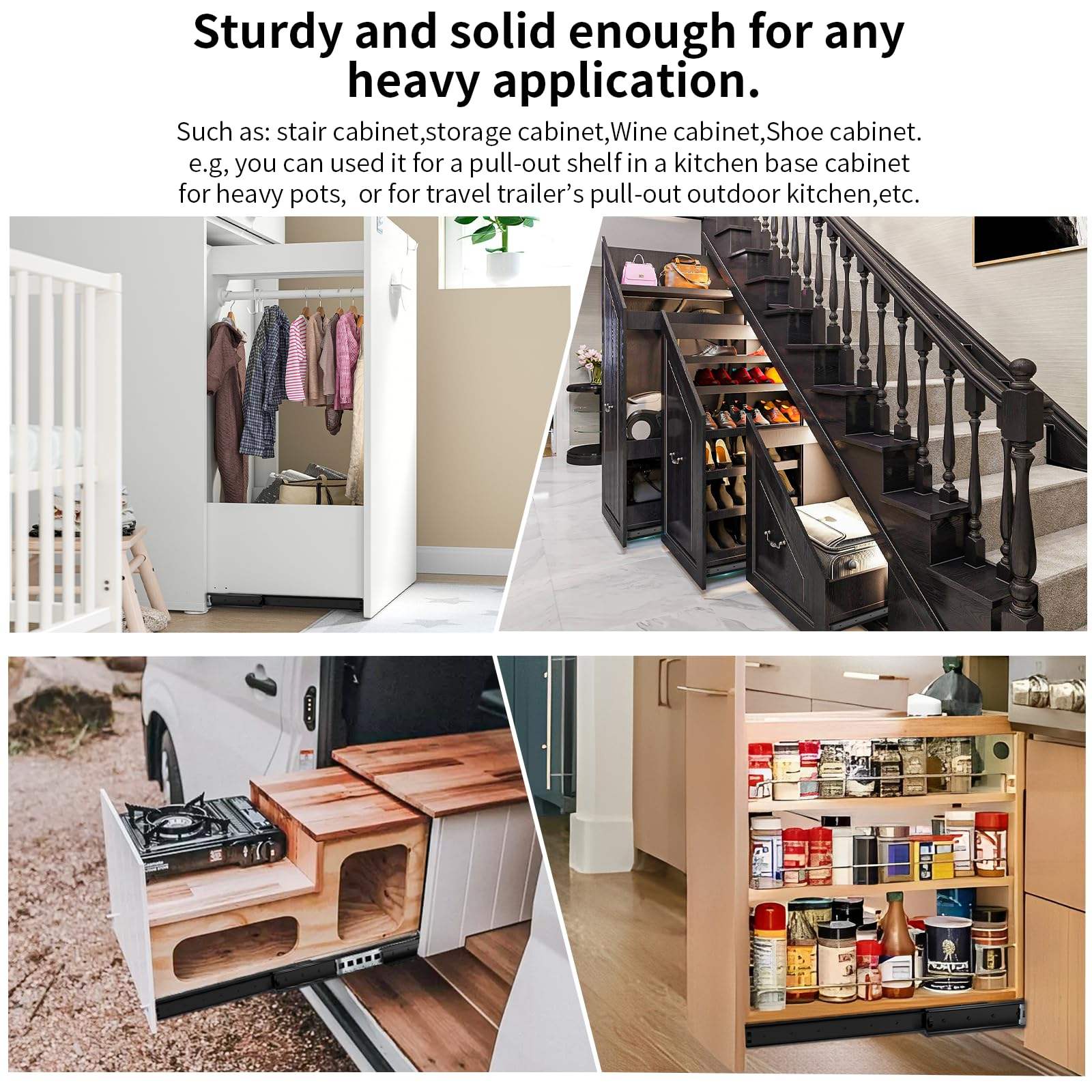 Bottom Mount Stair Rail 400-900mm Heavy Duty Drawer Slides 260lbs Weight Capacity Full Extension Ball Bearing Cabinet