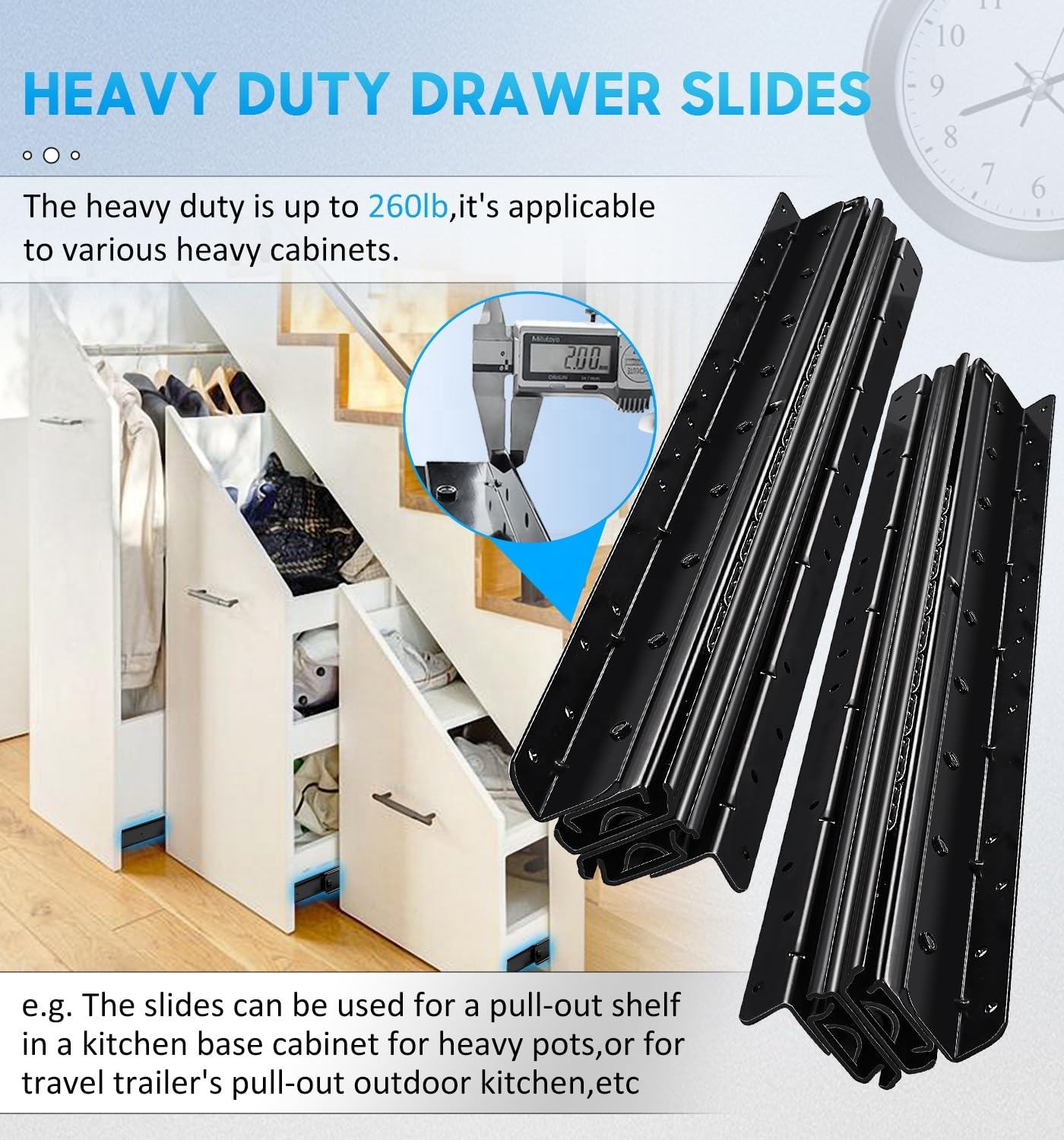 Undermount Heavy Duty Drawer Slides 16 24 32 40 Inch Ball Bearing Under Stair Cabinet Rails Bottom Glides Track Runners