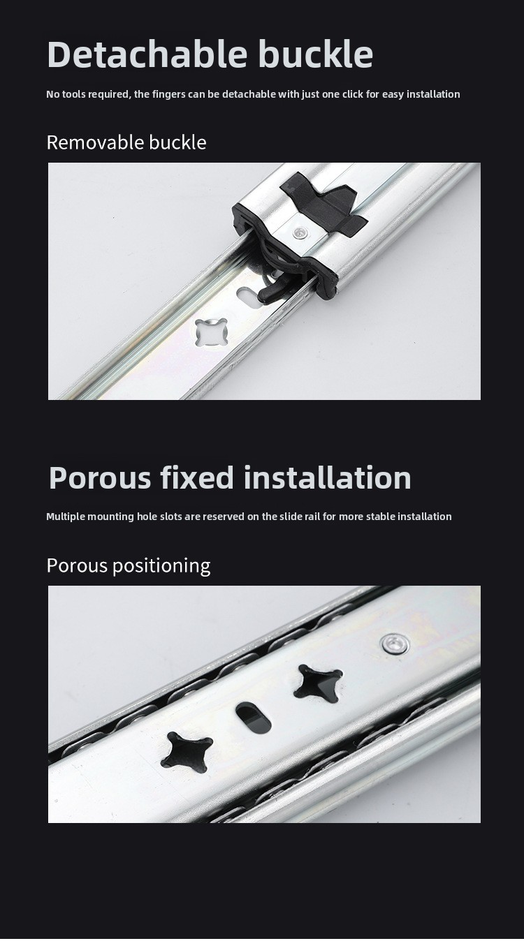 53mm Wide Heavy-Duty RV Self-Locking Drawer Slides Bearing Rails Three-Section Buffer Damping Industrial Track Modern Design