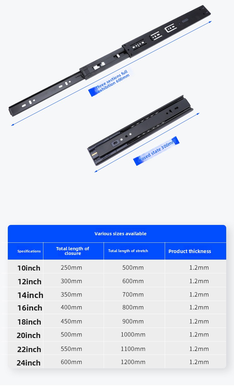 Factory 45MM Ball Bearing Telescopic Channel Drawer Slide Telescopic 304 Stainless Steel Metal Furniture Parts Kitchen Cabinet