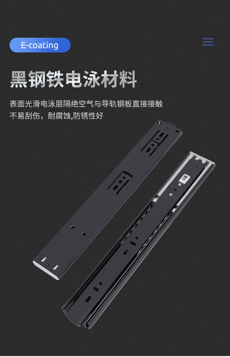 Wholesale 4515 Three-Section Fully Extendable Steel Push-Pull Track for Modern Wardrobe Solid Ball Silent Rebound Drawer Rail