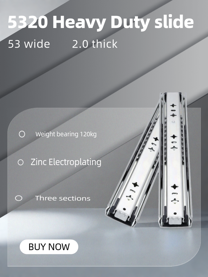 5320 Locking Heavy Duty Drawer Slides Three Section Full Extension Ball Bearing Cold Rolled Steel Industrial Rail 120KG