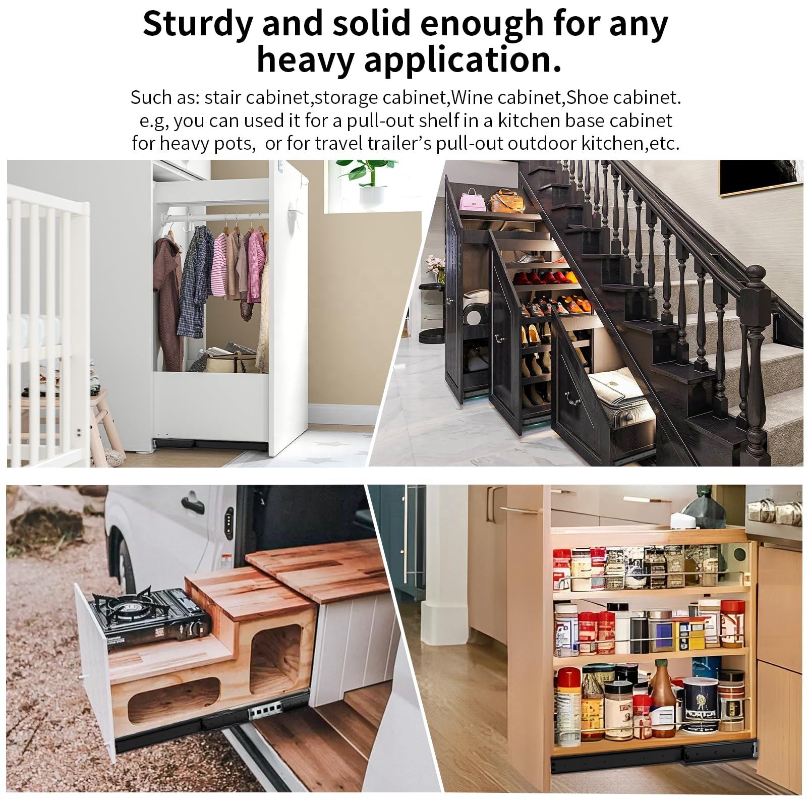 Undermount Heavy Duty Drawer Slides Mount Under Bottom Stair Cabinet Glides Concealed Pull Out Storage Pantry Closet Shelf