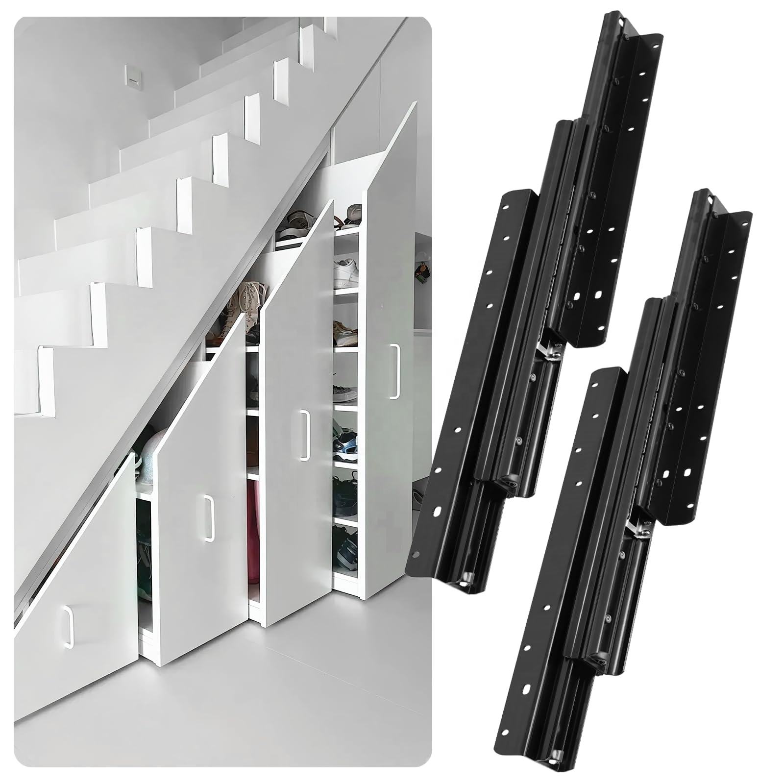 Undermount Heavy Duty Drawer Slides Mount Under Bottom Stair Cabinet Glides Concealed Pull Out Storage Pantry Closet Shelf