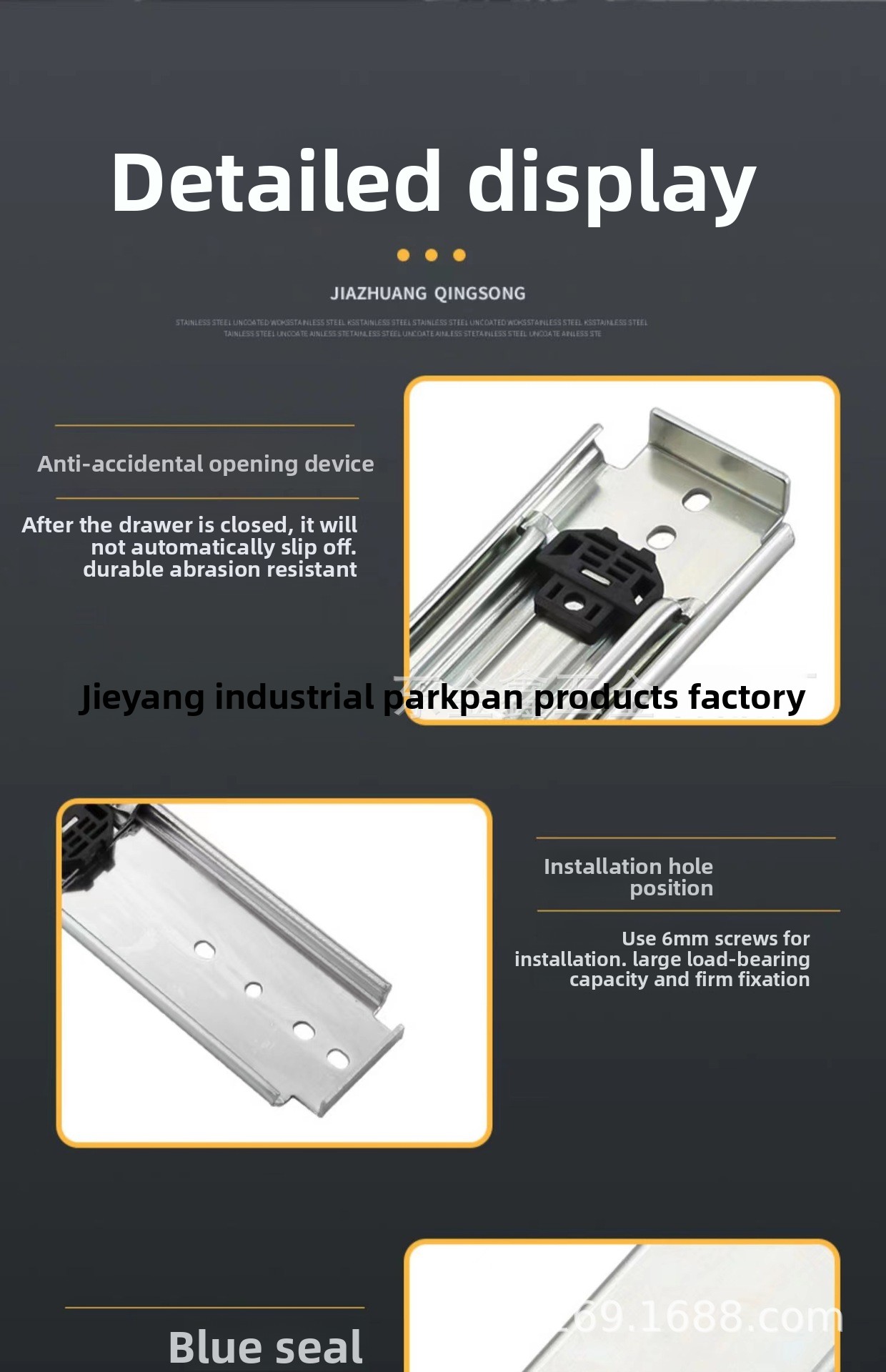 76mm Self-Locking Heavy-Duty Industrial Three-Section Full Extension Drawer Slide Rail 200kg Bearing Guide Rail Slide Drawers