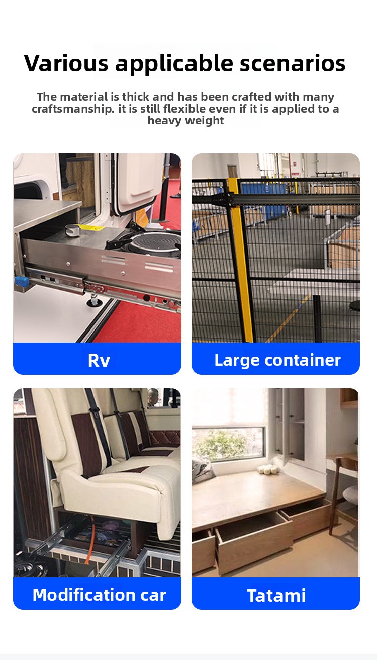 53mm Wide Heavy-Duty RV Self-Locking Drawer Slides Bearing Rails Three-Section Buffer Damping Industrial Track Modern Design